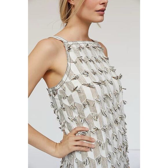 New Anthropologie Fringe Ladder Back Shift Dress Tan Sand Large Retails $148 - Picture 2 of 10